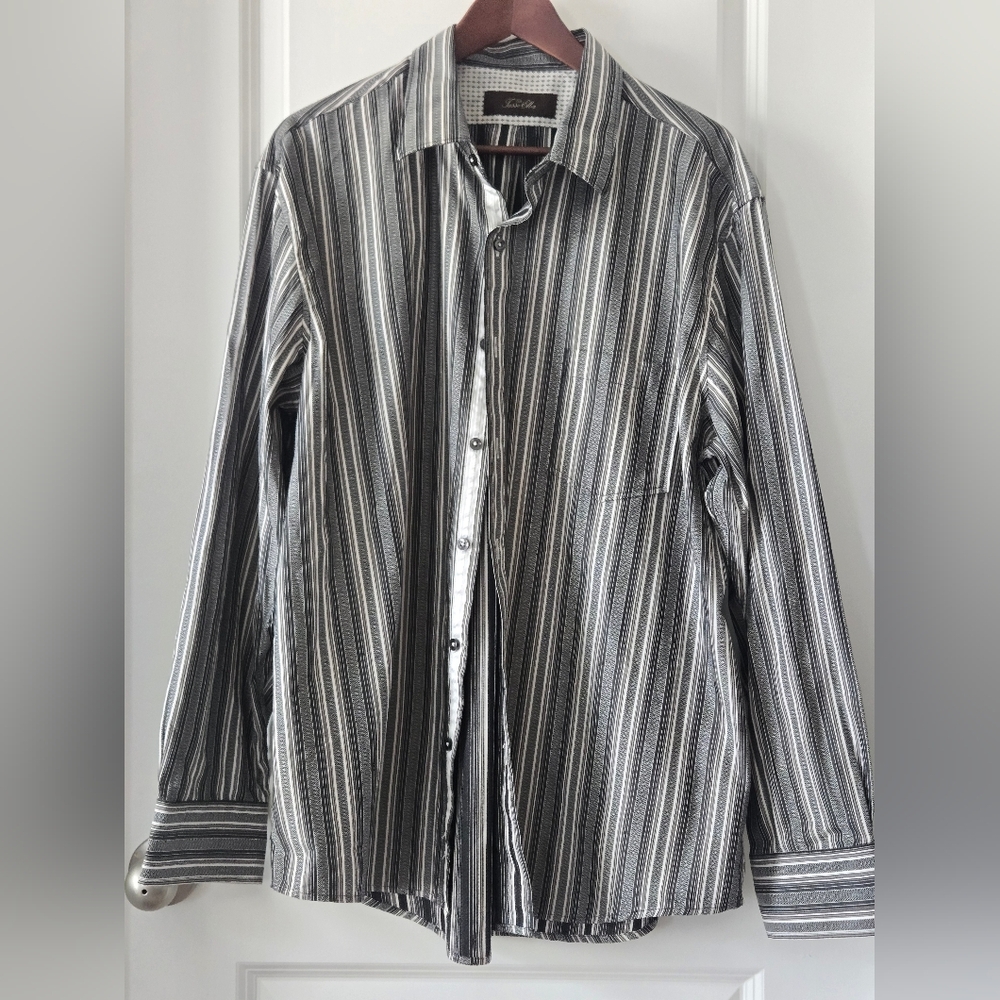 Tasso Elba Gray Striped Button Down Shirt